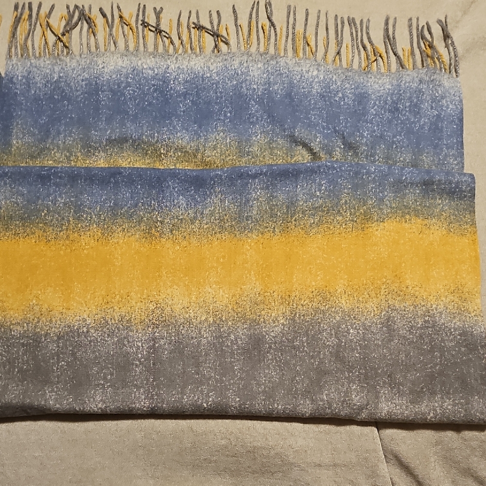Blue and Yellow Watercolor Striped Scarf